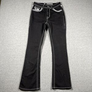 Lamasini Jeans Juniors 5 Black Bootcut Mid Rise Paisley Embroidered Sequin Denim